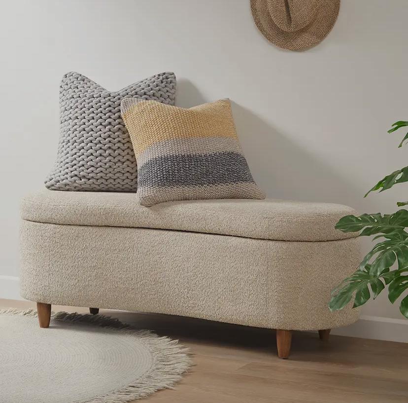 Boucle Flip Top Storage Bench, Light Taupe - Stylish and Practical Storage Solution