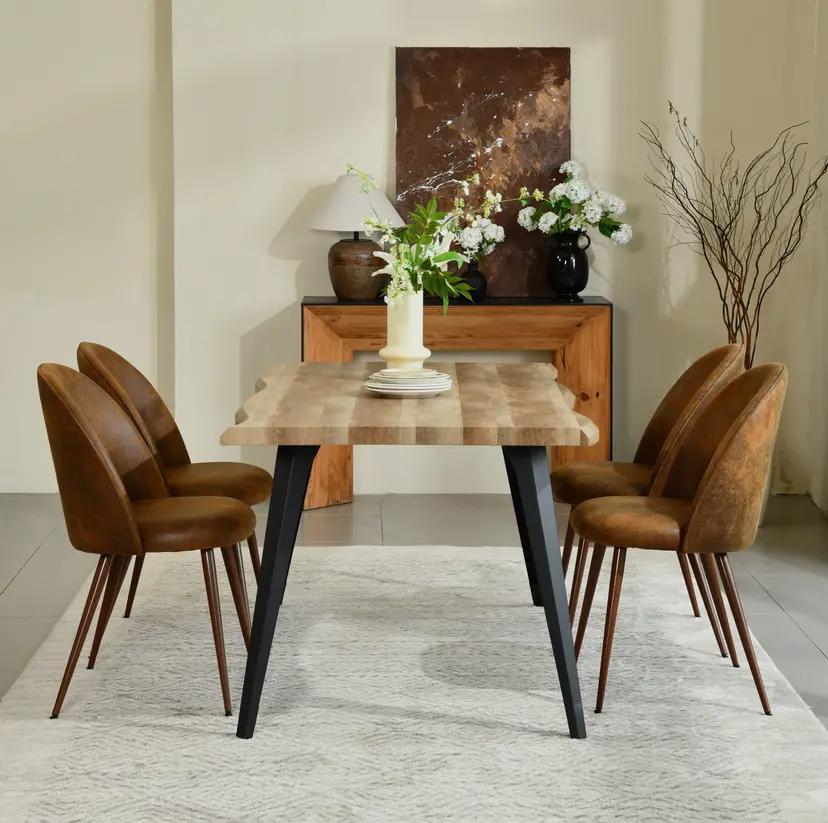 5-Piece Dining Set – 63” Wave-Edge Table with Chair Options