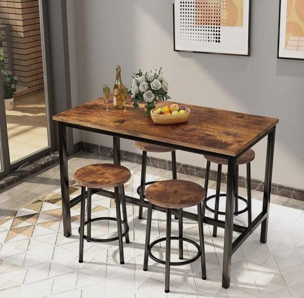 Bar Table and Chair Set - Industrial Counter Height Pub Table with Four Chairs