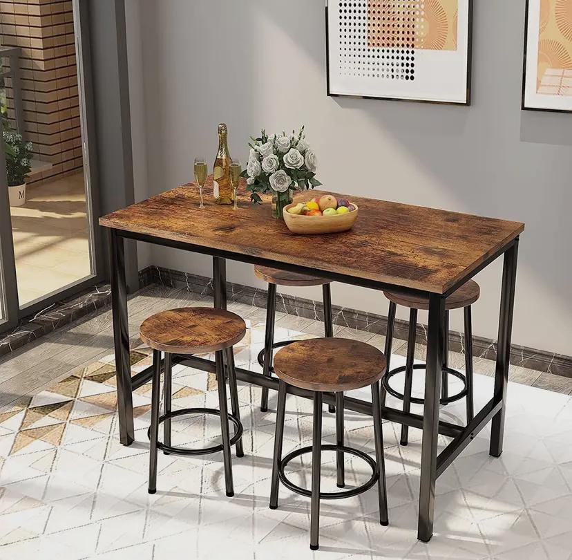 Bar Table and Chair Set - Industrial Counter Height Pub Table with Four Chairs
