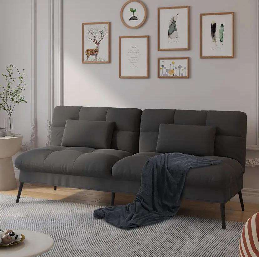 68” Convertible Futon Sofa Bed with Adjustable Backrest, Folding Sleeper for Living Room