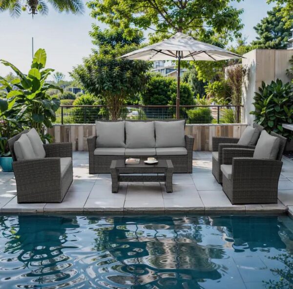 5-Piece Cushioned Outdoor Patio Wicker Sofa Set