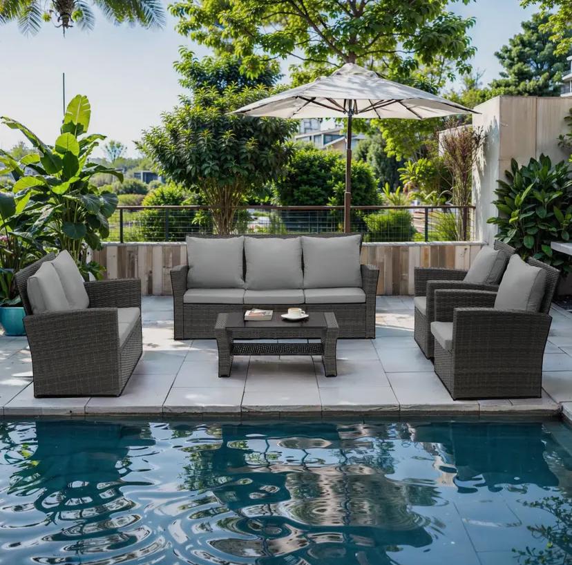 5-Piece Cushioned Outdoor Patio Wicker Sofa Set