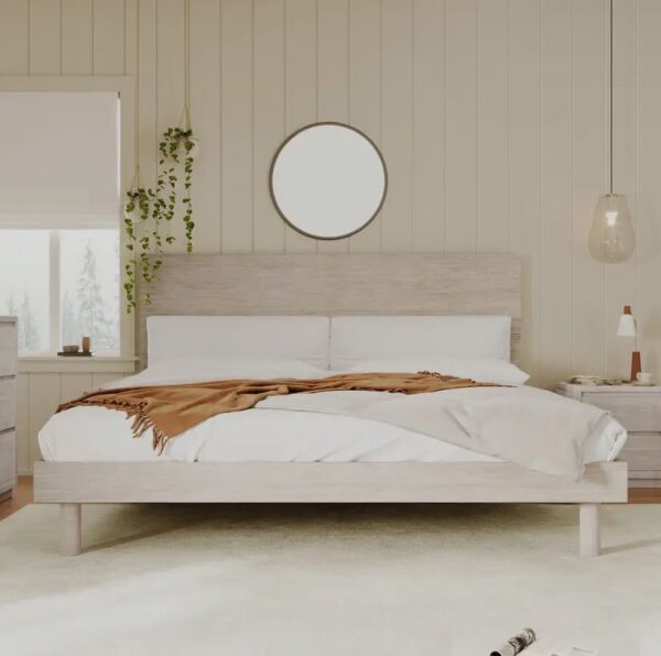 Modern Concise Style Solid Wood Grain Platform Bed Frame - King, Stone Gray