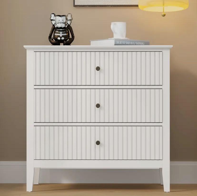 Fluted 3 Drawer Dresser – Modern Nightstand Cabinet